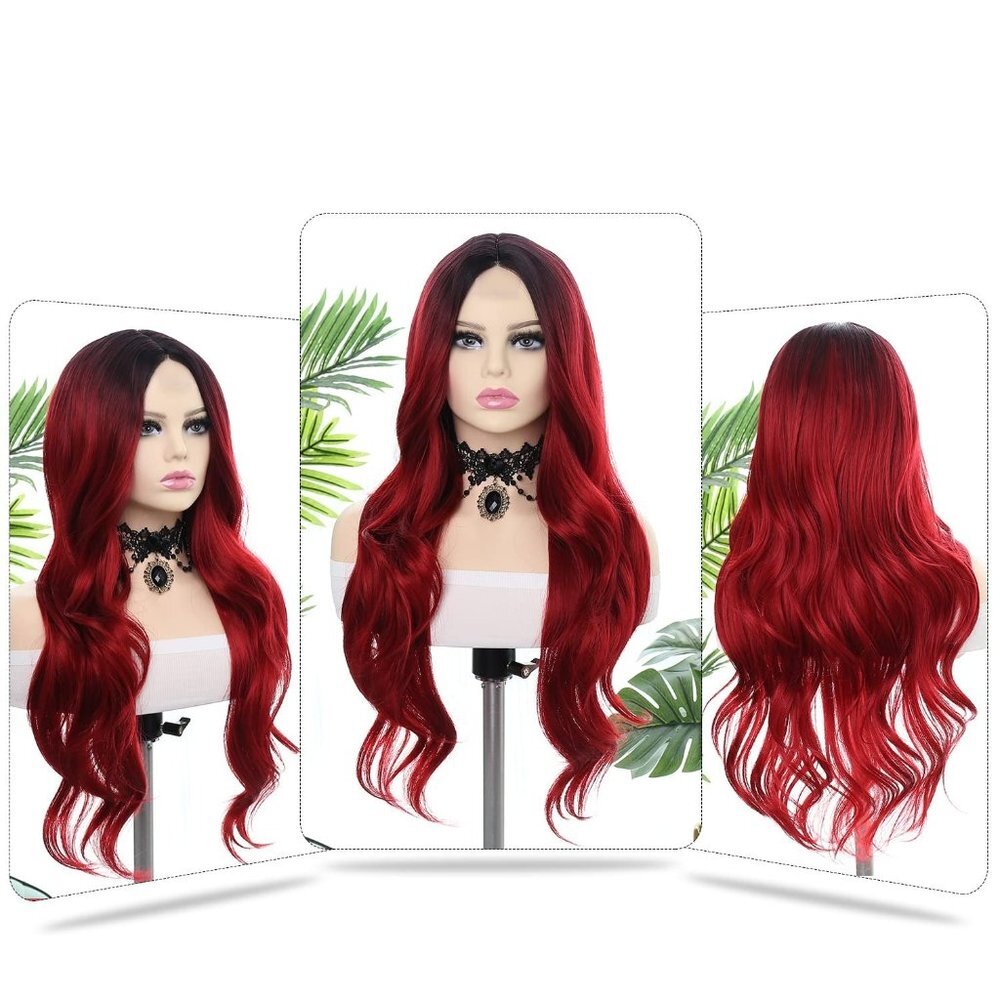 Ombre Red-Black Roots Hair Wig